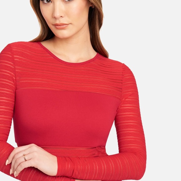 LONG SLEEVE STRIPED MESH MINI DRESS BLACK M New - Picture 6 of 15